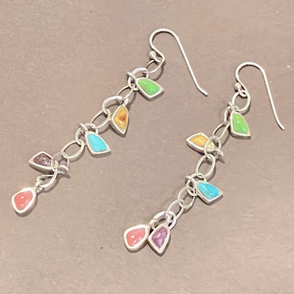 Vintage Barse Multi Stone Sterling Silver 925 Linear Drop/Dangle Earrings - Picture 6 of 12